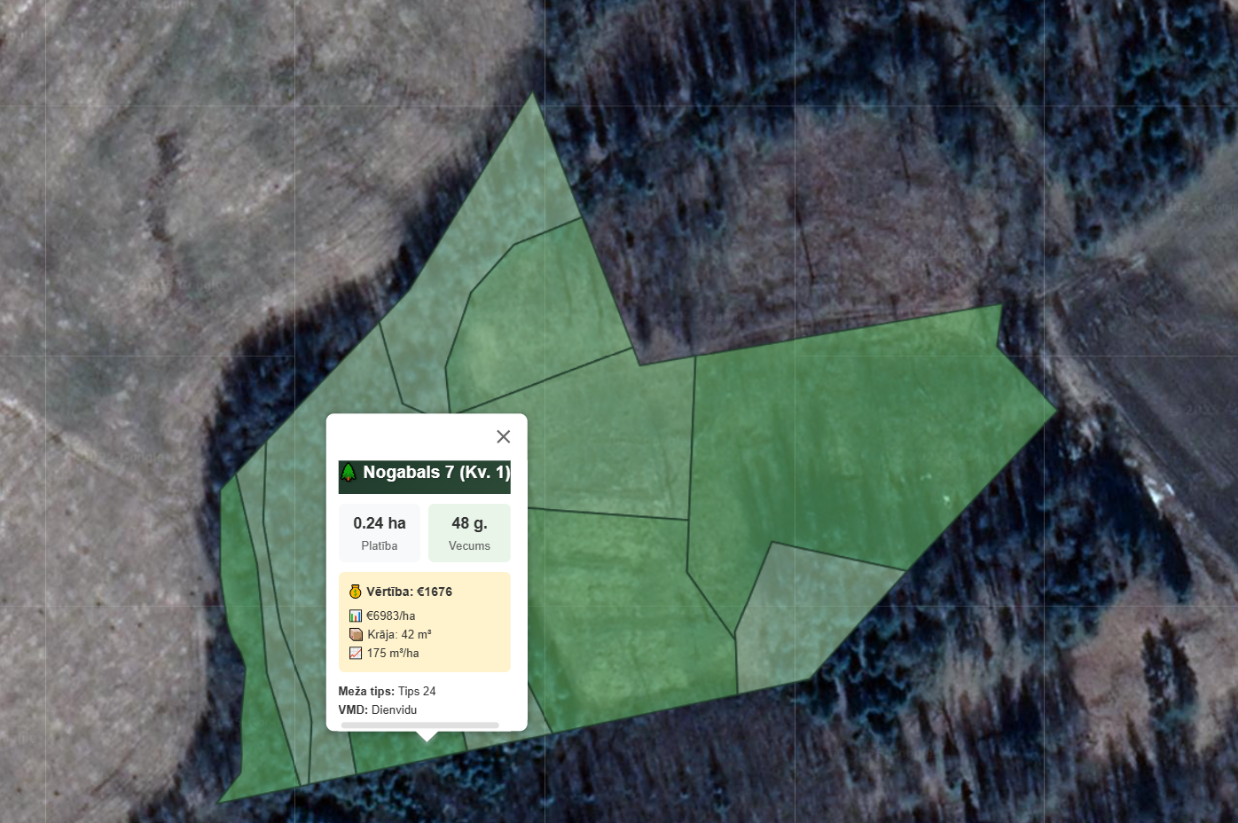 Meža īpašuma karte ar nogabaliem